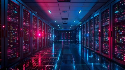 Poster - Futuristic Data Center with Rows of Servers and Advanced Cooling Systems Showcasing Digital Infrastructure