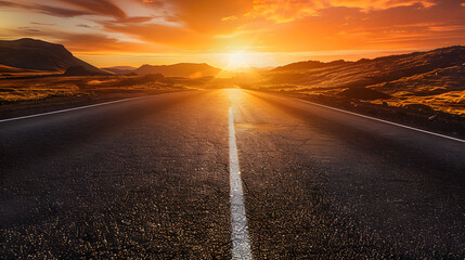 Canvas Print - Aerial view of an empty road passing through a remote desert landscape