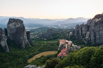 Meteora Monastery is one of the wonders of the world. Sunset in Meteora.