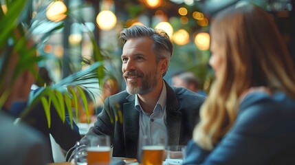 Poster - Professional Networking Event with Business Executives Exchanging Ideas and Building Connections in Sophisticated Corporate Setting