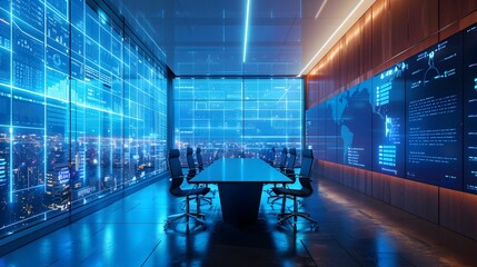 Poster - Innovative Futuristic Office Space with Interactive Digital Walls and Smart Furniture