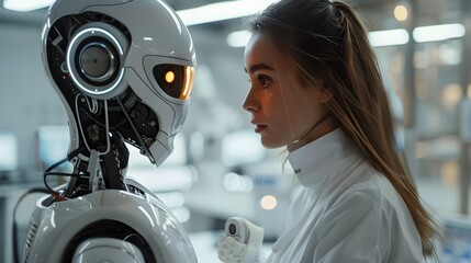 Poster - Sleek Robot Assisting Human in High Tech Laboratory Highlighting Synergy of Humans and in Innovative Environments