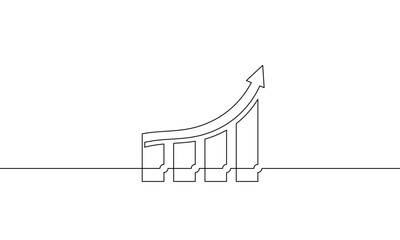 Poster - Continuous line drawing of graph. Illustration vector of bar chart. Single line art of arrow up. Object one line of increasing arrow. Hand drawn of business growth