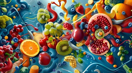 Canvas Print - Vibrant Harvest of Nutrient-Rich Functional Foods Amidst Osteoblasts