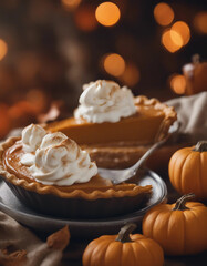 Wall Mural - heavenly pumpkin pie with a dollop of whipped cream