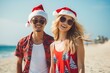© EvgeniiasArt - Asian Couple Celebrates Christmas on the Beach