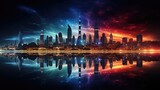 Futuristic_city_skyline_illuminated_by_niHD 8K wallpaper Stock Photographic Image of diffrent connected communities  