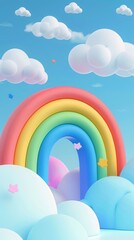 Wall Mural - 3d rainbow with clouds.