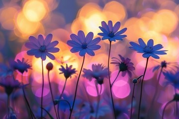 Canvas Print - daisies with vibrant bokeh background