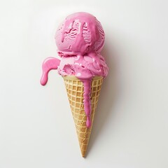 This is an image of a scoop of pink ice cream on a vanilla waffle cone.