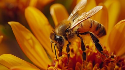 Canvas Print - Honeybee Gathering Pollen on a Flower.