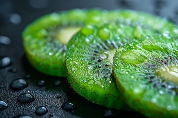 Canvas Print - Close-up of Sliced Kiwi with Water Droplets