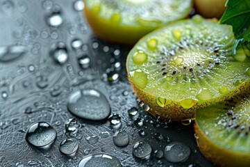 Canvas Print - Fresh Kiwi Slices with Water Droplets