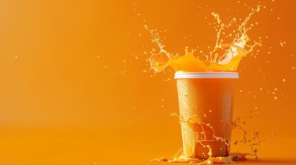 Coffee to go with splash isolated on orange background