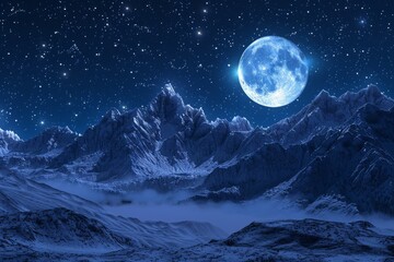 Wall Mural - Majestic Moonlit Mountain Range