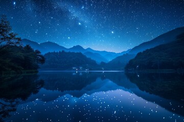 Canvas Print - Starlit Mountain Lake at Night