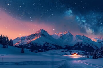 Canvas Print - Stunning Winter Night in the Mountains