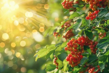 Sticker - Sunlit Red Berries On Green Foliage