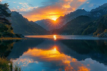 Canvas Print - Stunning Mountain Lake Sunset