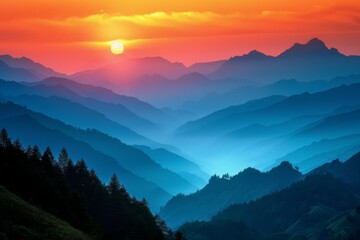 Canvas Print - Sunset Over Majestic Mountain Range