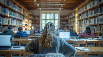 Poster - Peaceful Study Room With Focused Students Studying and Working on Assignments