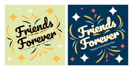 two cards with pink backgrounds and scalloped edges the top card reads friends forever in blue cursi
