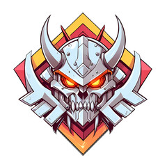 Poster - A skull with horns and a red and yellow background