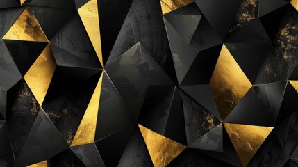 Canvas Print - Abstract black and gold polygonal background pattern showing an elegant and luxurious design