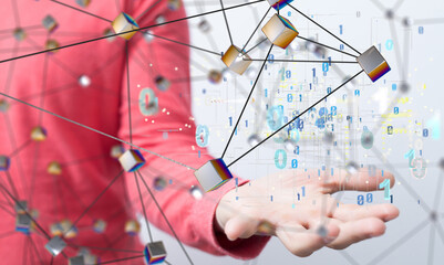 Leinwandbilder - Neural network 3D illustration. Big data and cybersecurity