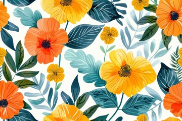 Poster - Vibrant Floral Pattern with Bold Orange and Yellow Flowers