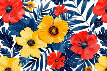 Canvas Print - Vibrant Floral Pattern with Leaves and Petals