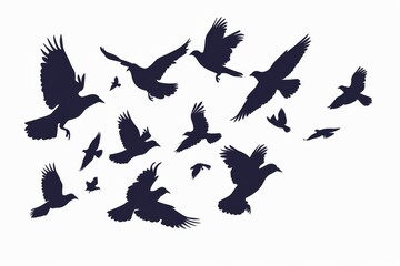 A modern illustration of flying birds on a white background. The outline of an individual bird is in flight. An illustration for a tattoo.