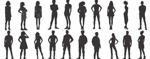 An isolated modern silhouette of people on a white background