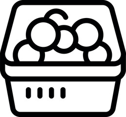 Sticker - Line icon of a plastic container, filled with round objects simulating grapes