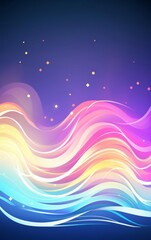 Wall Mural - abstract neon waves with glowing stars.