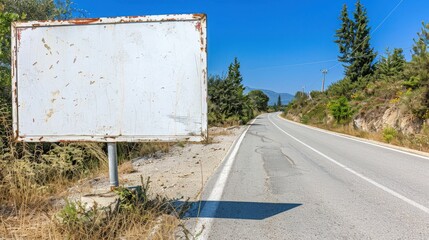 Wall Mural - Serene Country Highway: Blank Road Sign Front View on Empty Road - Image