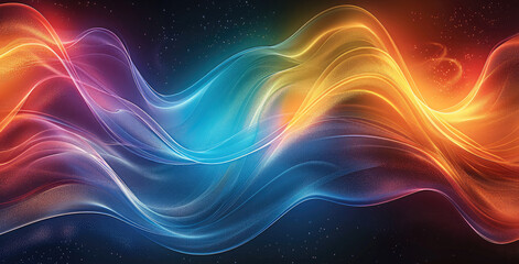 Poster - Music cover dance party poster design with vibrant rainbow, orange blue teal white psychedelic gradient color wave. Retro Colors. Generative AI.