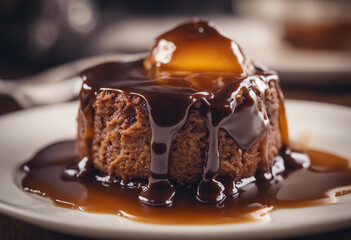 Wall Mural - luxurious sticky toffee pudding with a toffee sauce