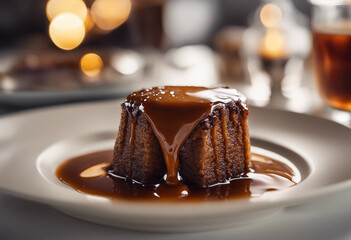 Wall Mural - luxurious sticky toffee pudding with a toffee sauce