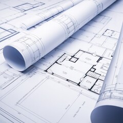 blueprints of innovation: detailed architectural drawings unfurled, revealing the meticulous plans f