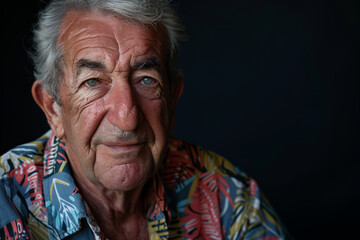 Wall Mural - Close-up portrait of a middle aged man of European descent, studio photo, against a sleek gray studio backdrop