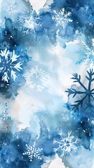 Canvas Print - Blue Watercolor Frame with Snowflakes - Artistic Background