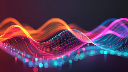 Poster - Colorful abstract digital waves form a dynamic, futuristic background with vibrant lights and smooth curves in a high-tech, modern design.
