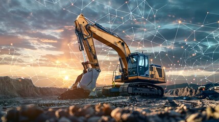 Wall Mural - Autonomous Excavator Transforms Construction Site with Advanced Futuristic Technology