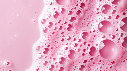 Poster - Close-up of pink soap bubbles forming an abstract pattern on a pastel background. Perfect for beauty, hygiene, and abstract-themed projects.