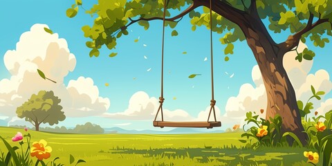 Canvas Print - Illustration for Teej with a swing hanging from a tree.