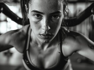 A woman working out in a gym, focusing on her fitness routine