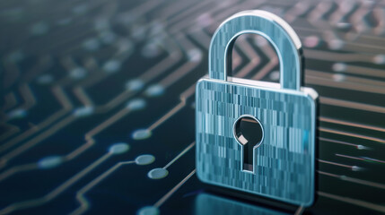 Aufkleber - Close-up of a digital padlock symbolizing cybersecurity and data protection on a printed circuit board background.
