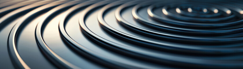 Poster - Abstract image of concentric circles in a metallic surface creating a ripple effect, perfect for backgrounds, texture illustrations, and design concepts.