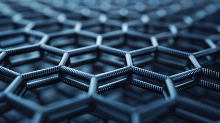 Poster - Close-up of intricate hexagonal graphene structure. Detailed lattice pattern showcasing advanced nanotechnology and futuristic material science.